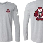 Heathered grey Tesla K9 long sleeve shirt