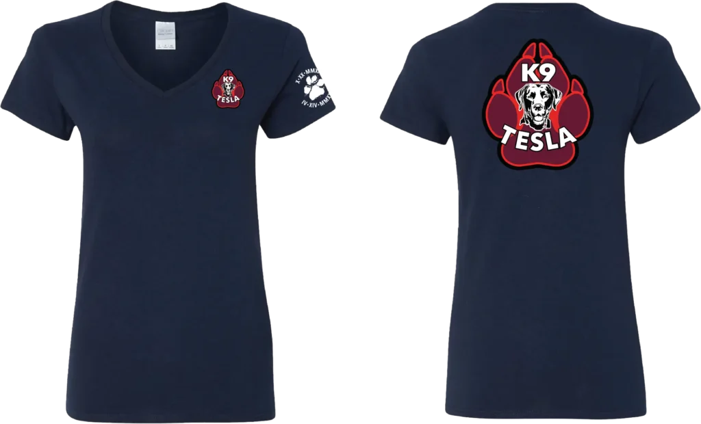 Tesla K9 Womens fire department navy tshirt